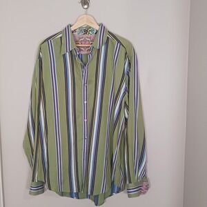 Robert Graham XL Long Sleeve Striped Button Up Flip Cuff Contrast Trim Men's
